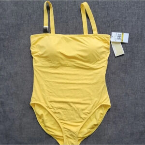 Michael Kors One Piece Swimsuit gold logo Buckle Yellow Women's swimsuit size 14
